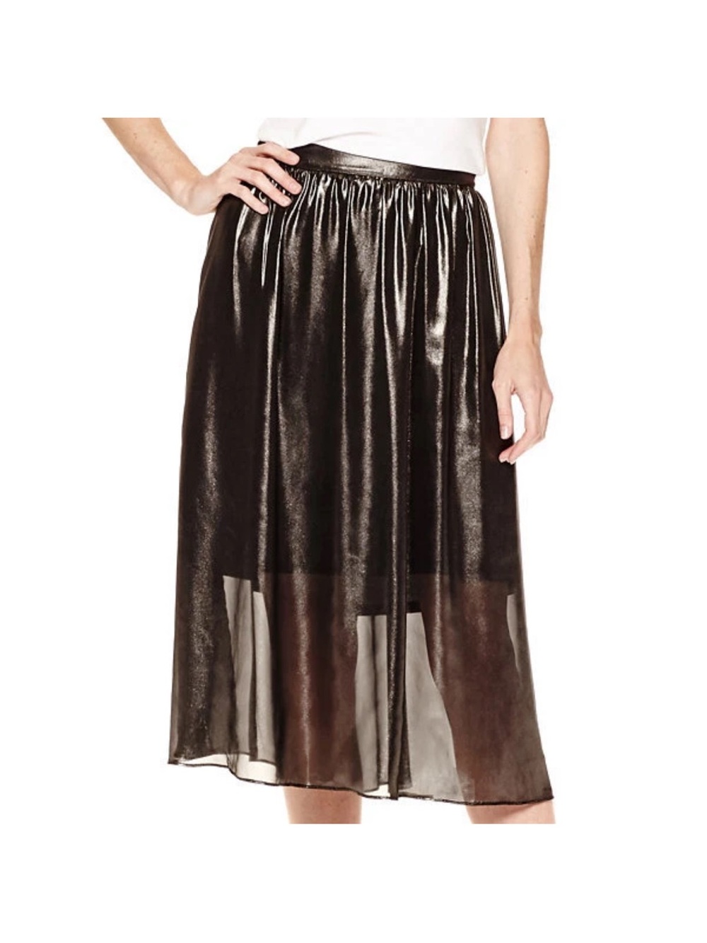 Worthington Metallic Midi Skirt Size 14 Black Silver Shimmer A-Line